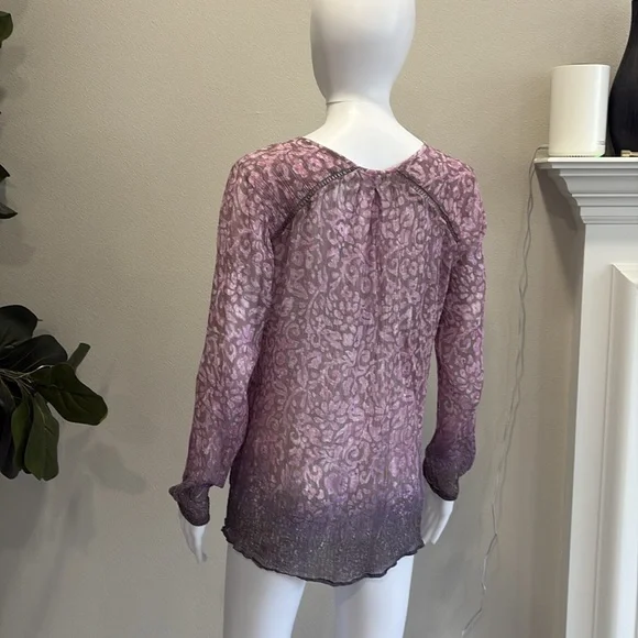 Lucky Brand Sheer Crinkled Print Peasant Tunic Top Bundle Size M Long Sleeve Y2K - Picture 5 of 16